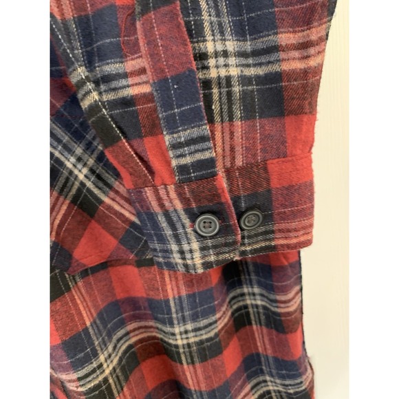 Mens XL Grunge Shirt Red Plaid Flannel Long Sleeve Button-Front 100% Cotton - Picture 10 of 11